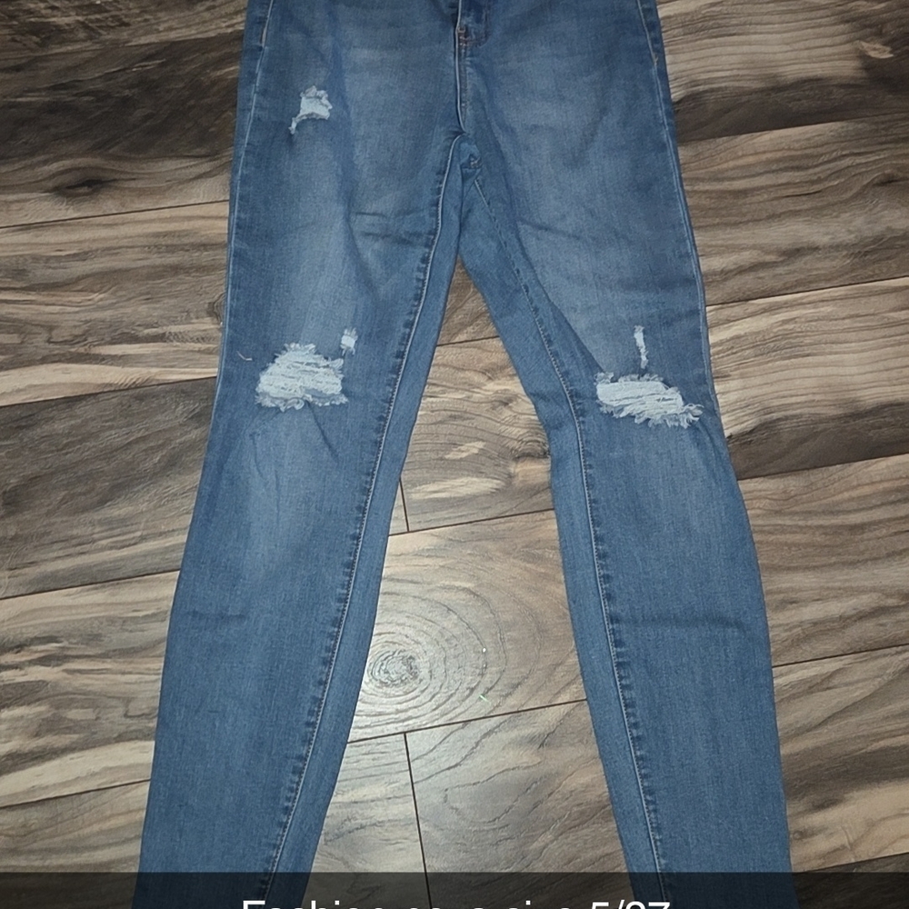 Fashion Nova Blue Ripped Skinny Jeans
